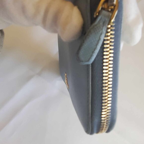 PRADA Logo Pale Blue Saffiano Leather Zip Around Long Wallet - Picture 10 of 14
